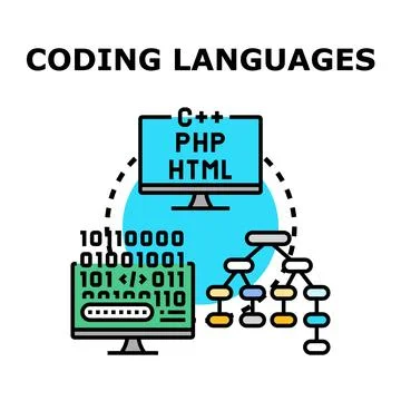 Coding languages with binary code and data structure Stock Illustration