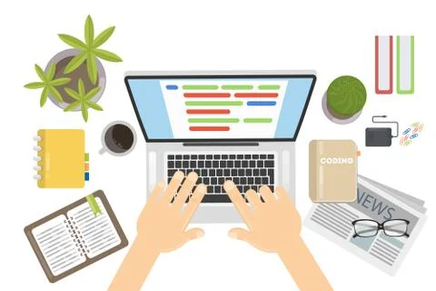 Coding on laptop. Stock Illustration