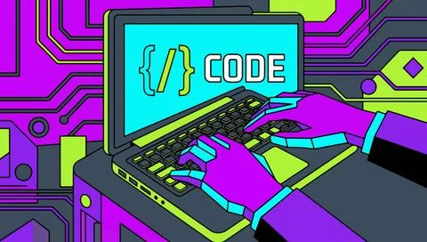 Coding on Laptop Stock Illustration