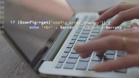 Coding on laptop keyboard freelance man design web software. coder work online. Vídeos de archivo 334586177