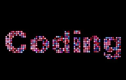 Coding led text Stock Photos