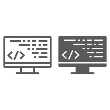 Coding line and glyph icon, programming and development, computer sign, vector Illustrazione stock