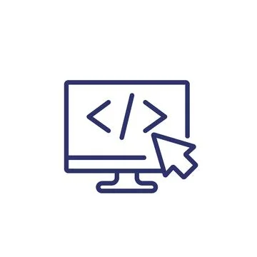 Coding line icon with code on screen Stock Illustration