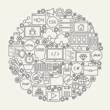 Coding Line Icons Circle Stock Illustration