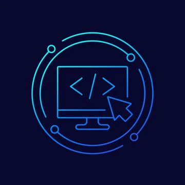 Coding line vector icon with code on screen Stock Illustration