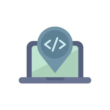 Coding location pin showing programming point on laptop Stockillustratie