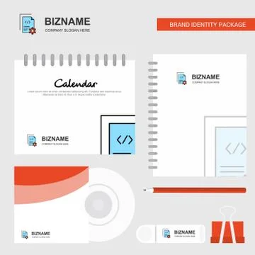 Coding  Logo, Calendar Template, CD Cover, Diary and USB Brand Stationary Pac Stock Illustration
