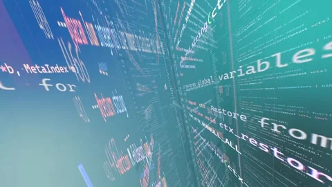 Coding matrix, code lines scrolling fast on aqua blue background, 3d Stock-Footage 311966930