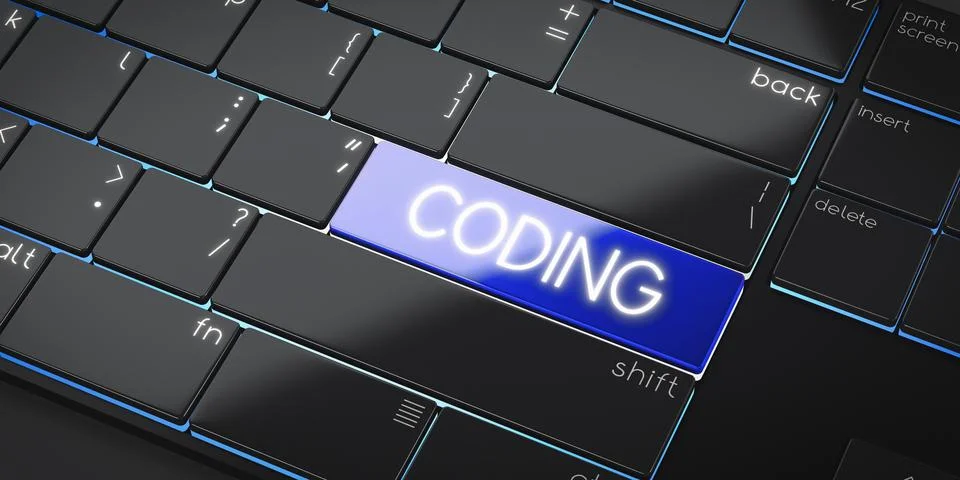 Coding - modern computer keyboard - 3D illustration Stock Illustration
