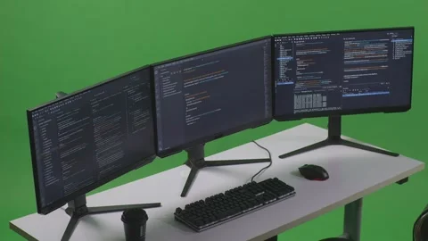 Coding On Multiple Computer Screens In G... | Stock Video | Pond5