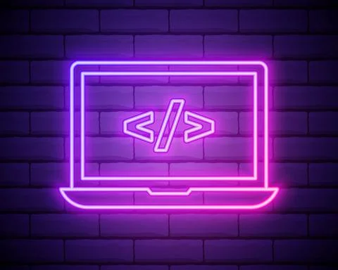Coding neon icon.Programming. Elements of browser set. Simple icon for websit Stock Illustration