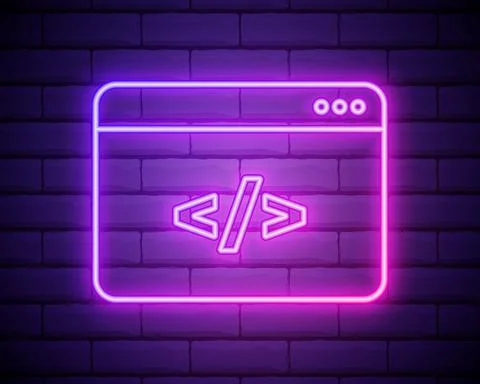 Coding neon icon.Programming. Elements of browser set. Simple icon for websit Stock Illustration
