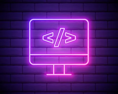 Coding neon icon.Programming. Elements of browser set. Simple icon for websit Stock Illustration