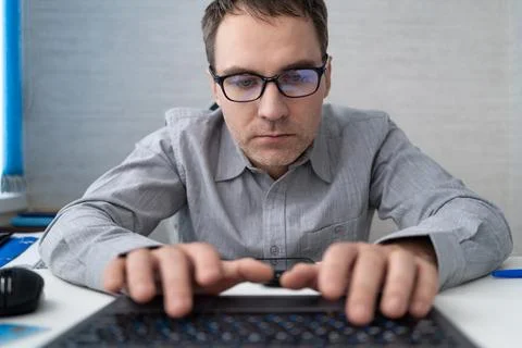 Coding, office and man on computer for programming, system upgrade and softwa Stock-Fotos