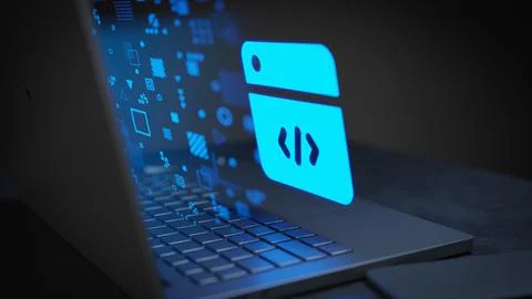 Coding online exposure on technology with tech 3D Illustration Stock Illustration