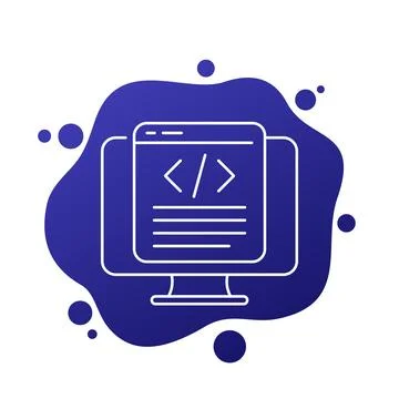 Coding or code line icon with pc, vector Illustrazione stock