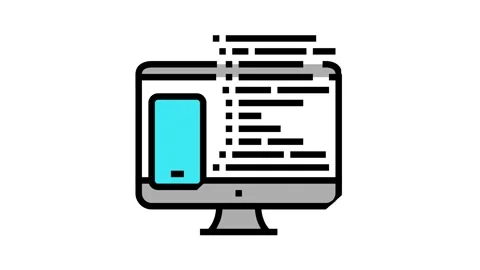 Coding phone application on computer color icon animation Stock Footage 163786104