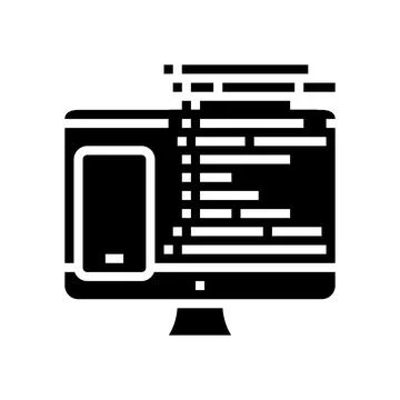 Coding phone application on computer glyph icon vector illustration Stock Illustration