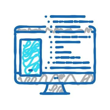 Coding phone application on computer icon doodle illustration Stock Illustration