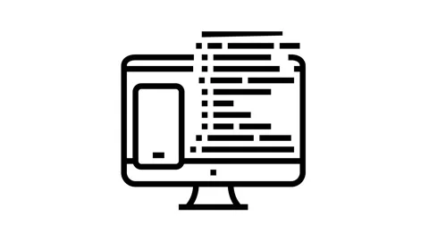 Coding phone application on computer line icon animation Stock Footage 163794436