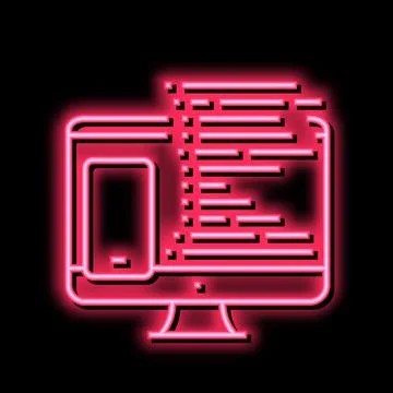 Coding phone application on computer neon glow icon illustration Stock Illustration