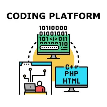Coding platform for software development and programming Stock Illustration