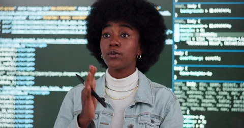 Coding, presentation and workshop with black woman in office of web development Stock Footage 280957661