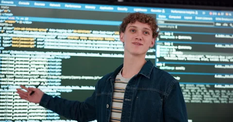 Coding, presentation and workshop with man in office of web development company Stock Footage 280957502