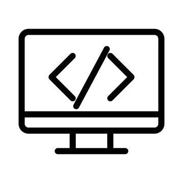 Coding program linear logo mark in black and white Stock Illustration