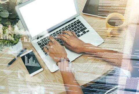 Coding, programming and digital cyber security by hands in the office typing on 스톡 사진