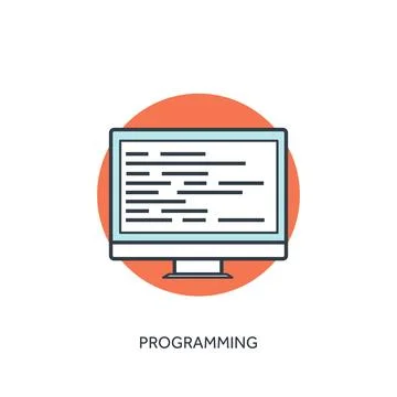 Coding, programming icon with lined computer. Stock Illustration