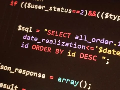 Coding programming source code screen. Abstract technology background. Cyber  Foto stock