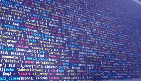 Coding programming source code screen. Abstract technology background. Cyber  Foto stock