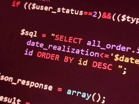 Coding programming source code screen. Abstract technology background. Cyber  Foto stock