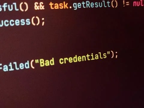 Coding programming source code screen. Abstract technology background. Cyber  Stock Photos