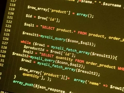 Coding programming source code screen. Abstract technology background. Cyber  Foto stock