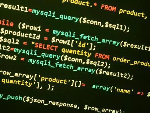 Coding programming source code screen. Abstract technology background. Cyber  Stock Photos