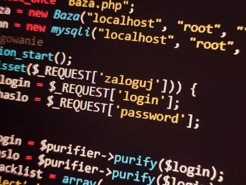 Coding programming source code screen. Abstract technology background. Cyber  Foto stock