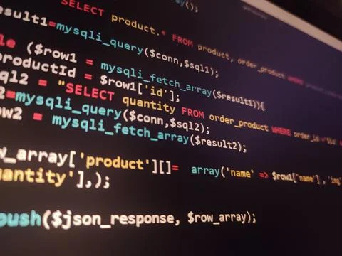 Coding programming source code screen. Abstract technology background. Cyber  Stockfoto's