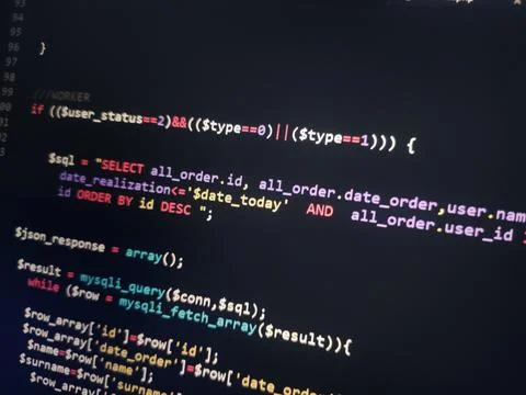 Coding programming source code screen. Abstract technology background. Cyber  Foto stock