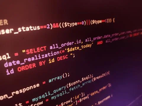 Coding programming source code screen. Abstract technology background. Cyber  Stock Photos