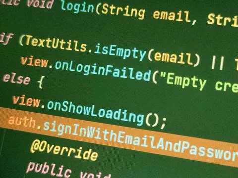 Coding programming source code screen. Abstract technology background. Cyber  Foto stock