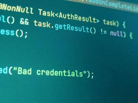 Coding programming source code screen. Abstract technology background. Cyber  Foto stock