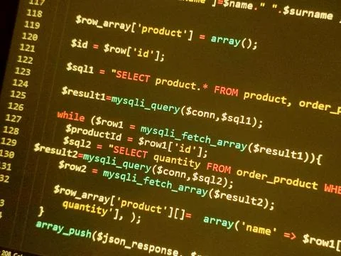 Coding programming source code screen. Abstract technology background. Cyber  Stockfoto's