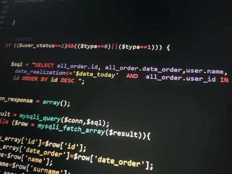 Coding programming source code screen. Abstract technology background. Cyber  Stockfoto's