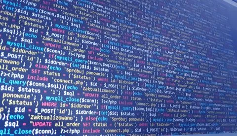 Coding programming source code screen. Abstract technology background. Cyber  Stock Photos