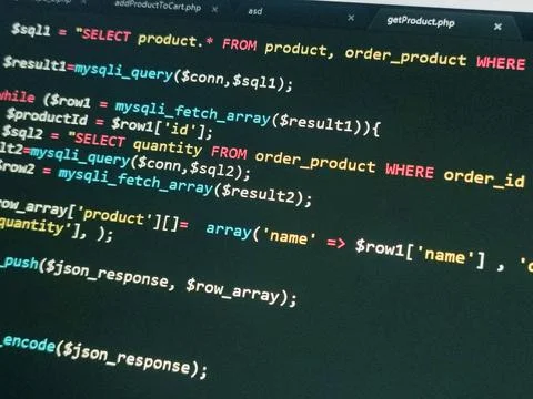 Coding programming source code screen. Abstract technology background. Cyber  Stockfoto's
