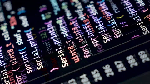 Coding programs on black screen background. Stock Footage 335384042