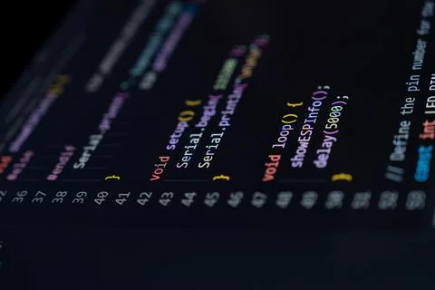 Coding programs on black screen background. 스톡 사진