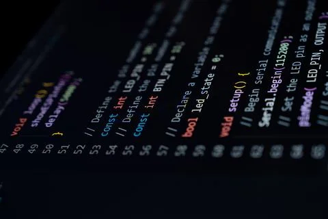 Coding programs on black screen background. 스톡 사진